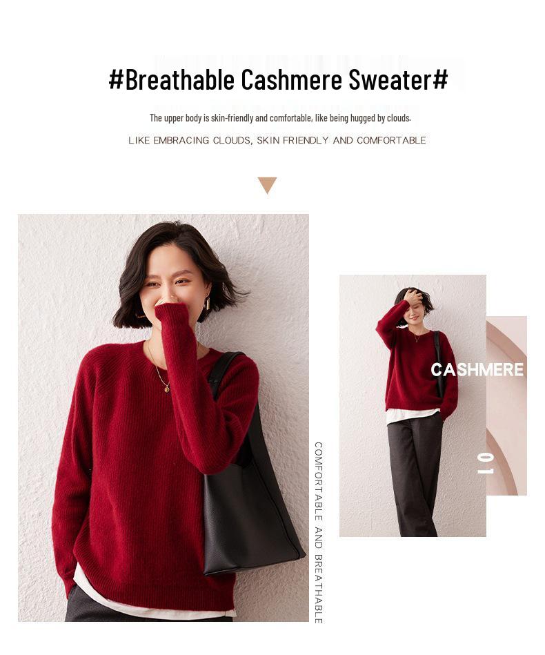 Women's Slimming Round Neck Long Sleeve Cashmere Knit Sweater