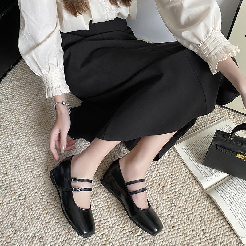 Shoes for Women Fashion One-word Buckle Women's Flats Spring Square Toe Solid Shallow Mouth Dress Daily Mary Jane Shoes