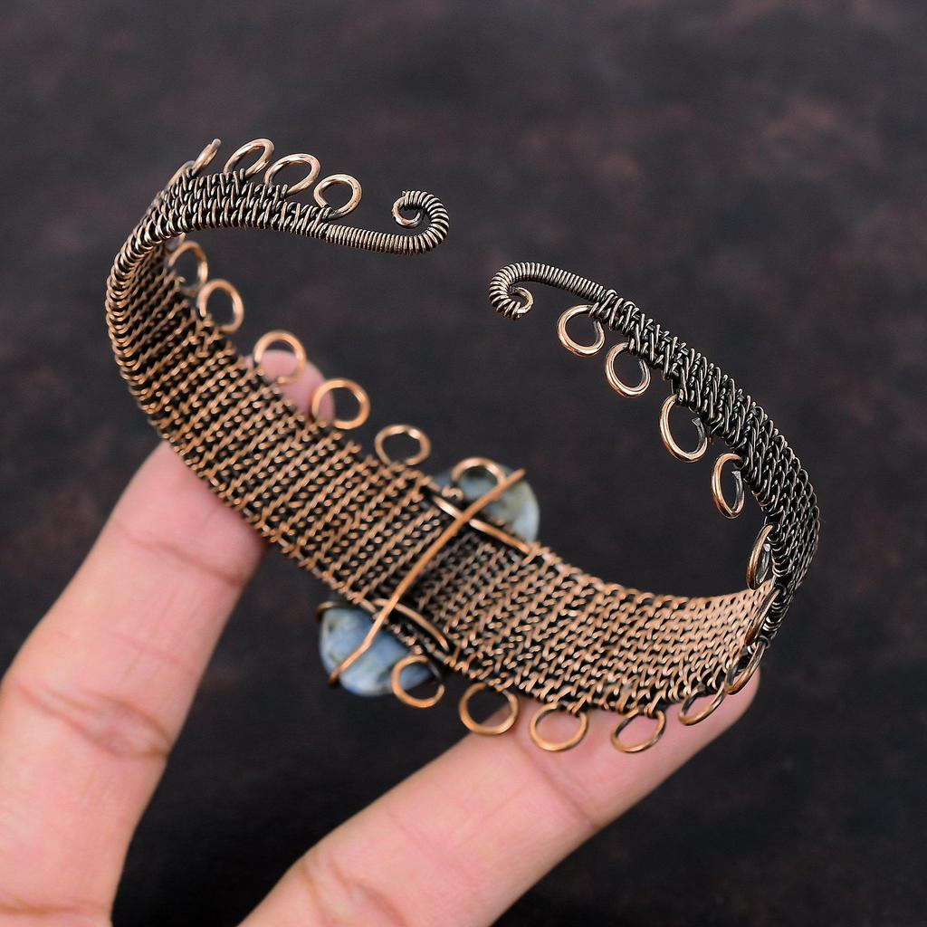 Kyanite Cuff Bracelet Copper Wire Wrapped Bangle Adjustable Cuff Bracelet Gemstone Jewelry Handmade Bangle Copper Wire Jewelry Gift For Wife