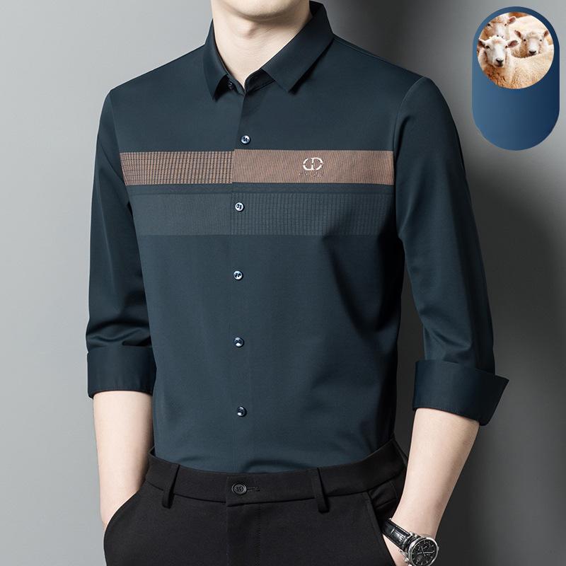 New Autumn Clothing for Young and Middle-aged Men, Long-sleeved Shirts, Business Casual Thin Ice Silk Wool Loose Shirts for Dads