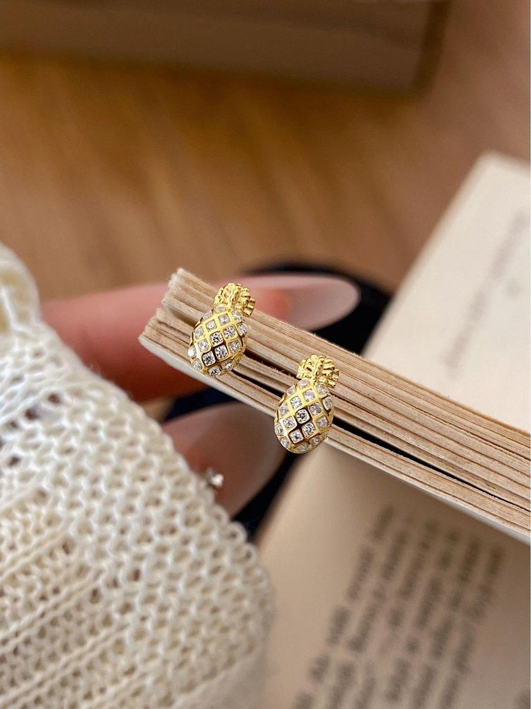 18K Gold Plated Sterling Silver Pineapple Stud Earrings - Trendy & Sweet Fashion for Women