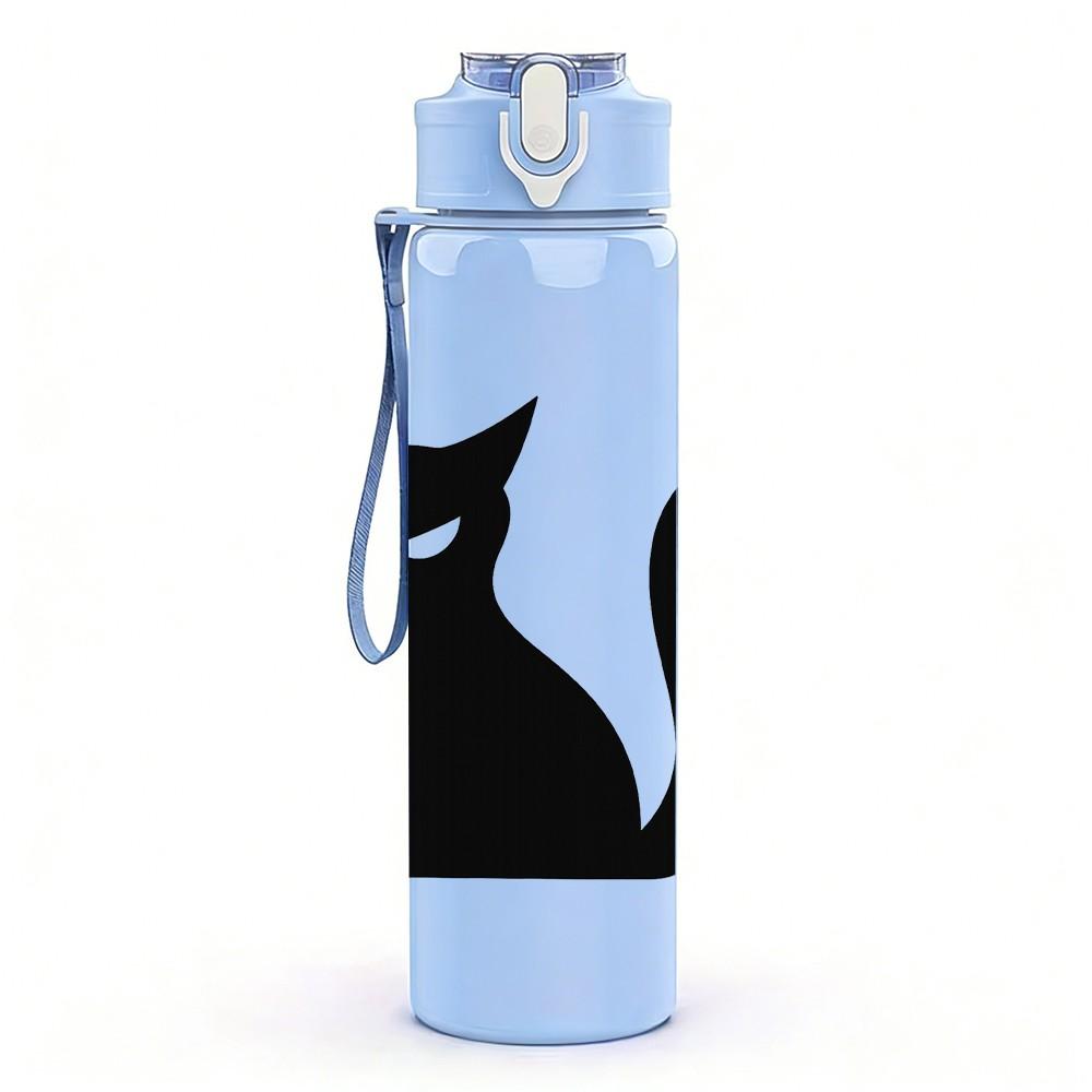 1PC Black Cat Silhouette 750ml Color Plastic Sports Water Bottle Leakproof Flip Straw Lid Suitable for Sports Office Home Use