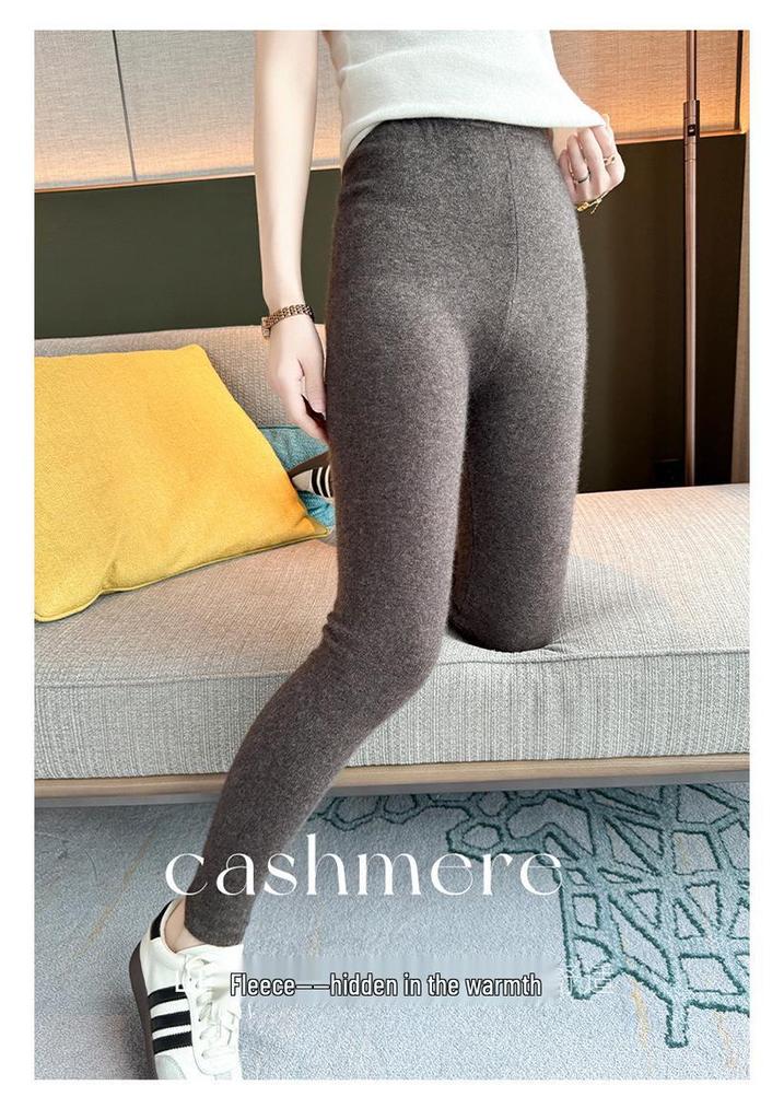 Women's 12-Gauge Cashmere Pants - Warm, High-Waisted, Tummy-Control Base Layer, Highly Elastic and Slimming