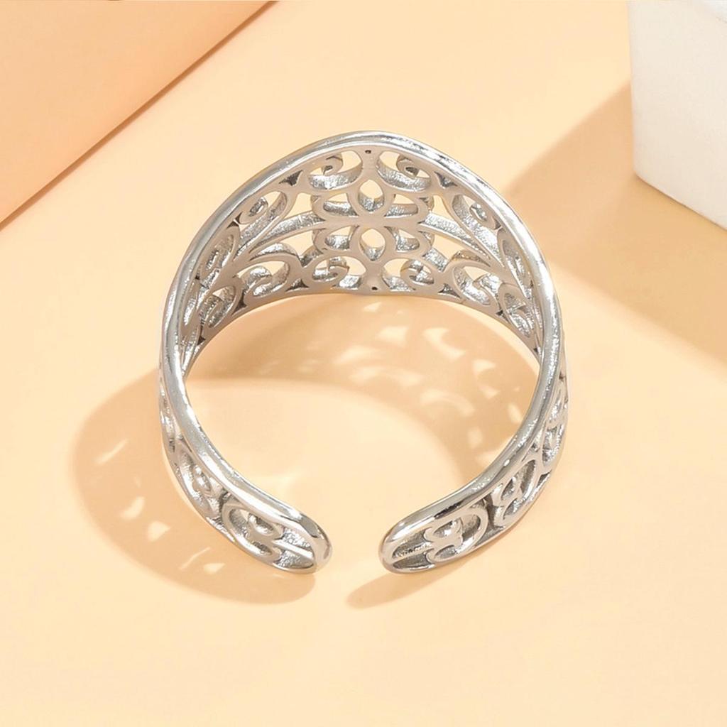 Elegant Retro Court-Style Floral Open Ring & 18K Gold-Plated Bracelet Set