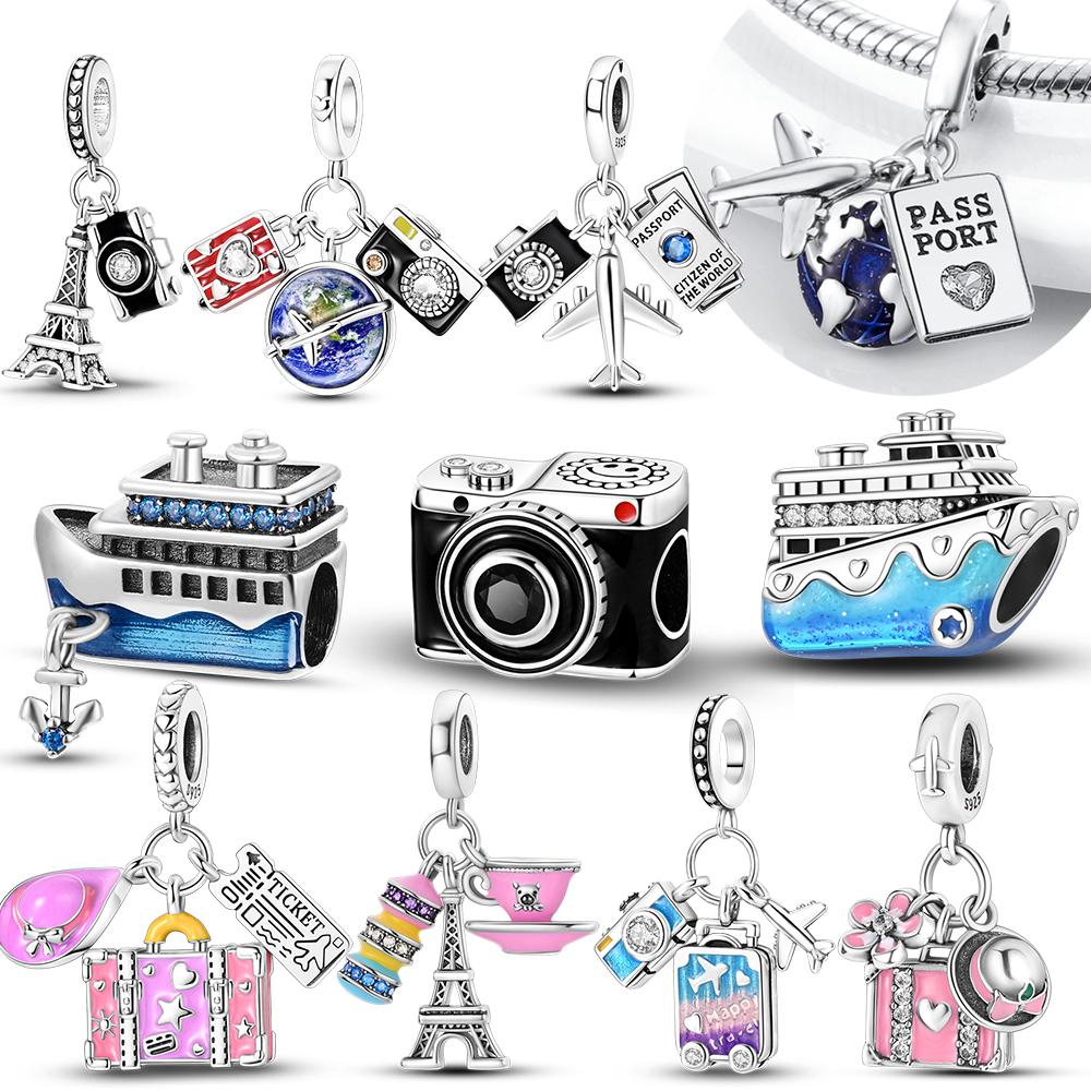 New In copper Charm Airplane Camera Suitcase Love Travel Life Do It Yourself Bead Charms Compatible With Authentic Charm Bead Charms Bracelets Jewelle