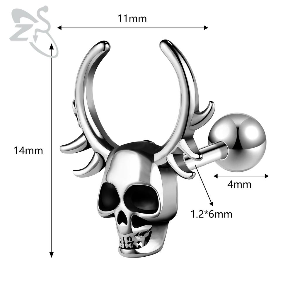 ZS 1 PC Punk Gothic Skull Stud Earring For Men Women Spider Snake Earrings Ear Studs Cartilage Helix Lobe Piercing Jewelry 16G