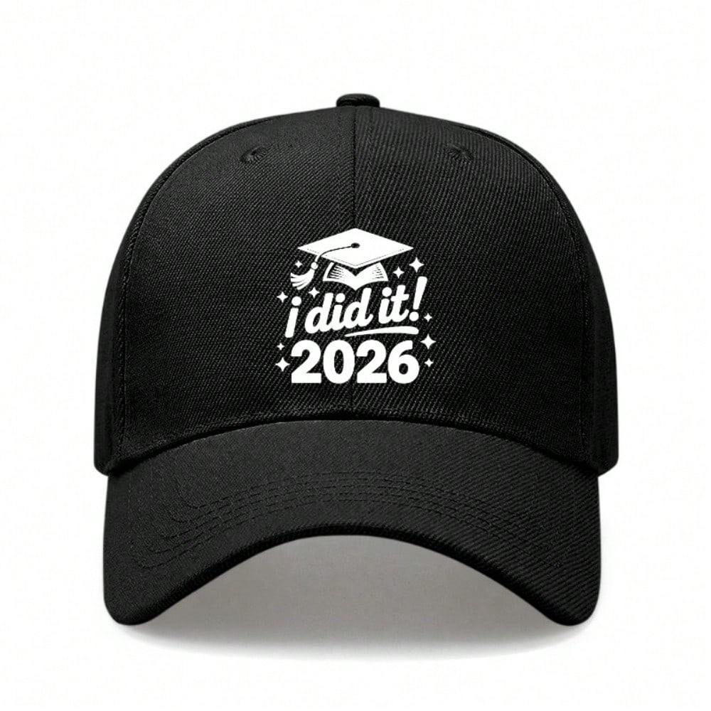 Graduation Baseball Cap - 2026 "I Did It!" Print Polyester Adjustable Breathable Casual Outdoor Sports Hat For Graduation Gift - Dad Hat