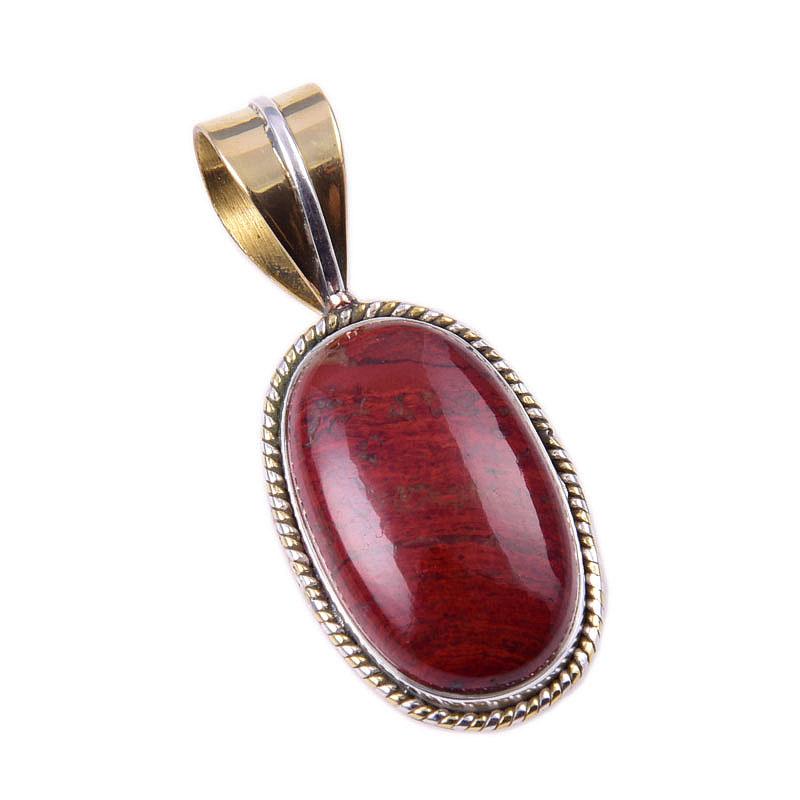 Přírodní červený jaspis drahokam 925 masivní sterlingové stříbro dvoutónový přívěsek 1.50" s9O94