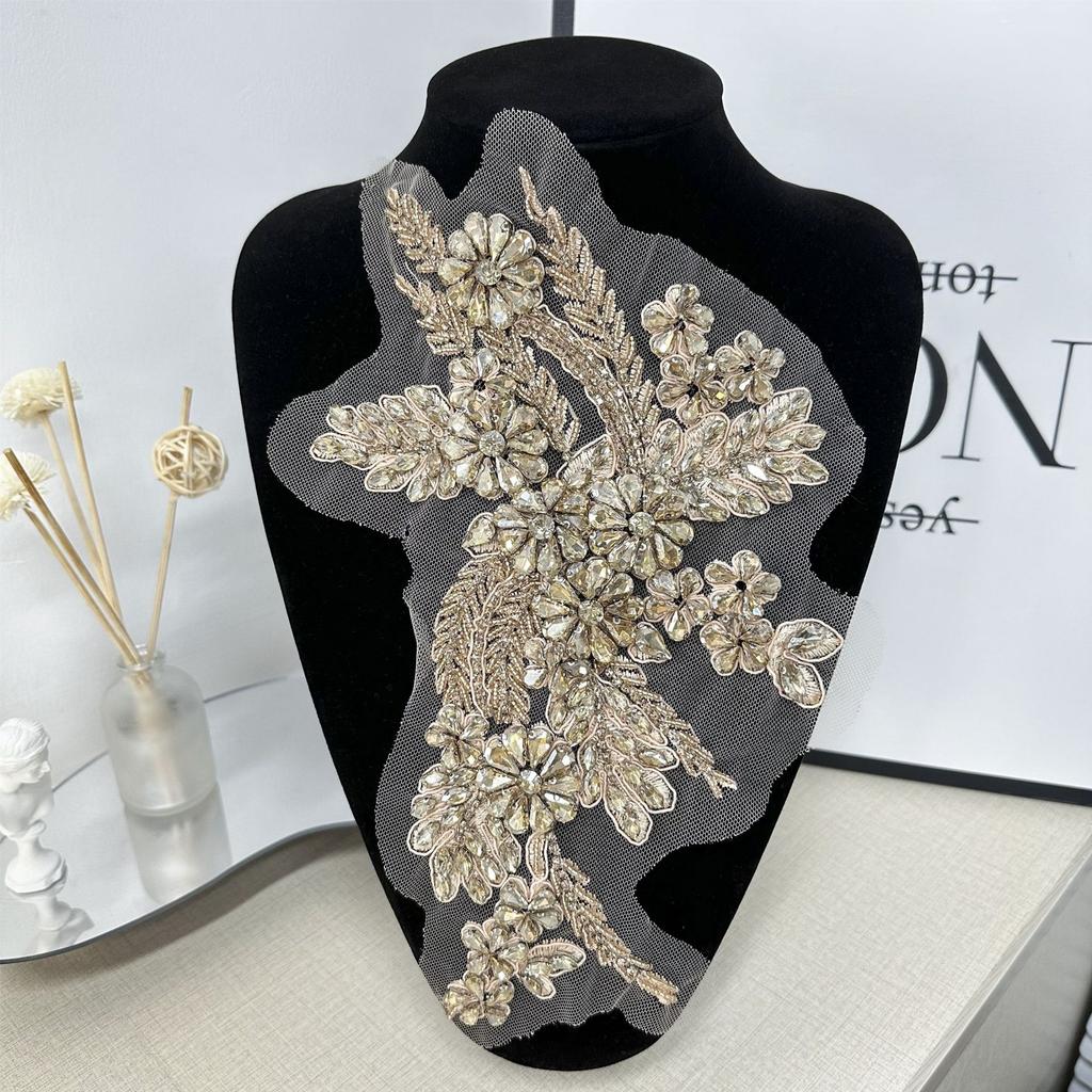 Mesh White Flower Hand-Sewn Beads With Diamond Cloth Stickers Diy Decorative Cheongsam Dress Clothing Accessories Ins