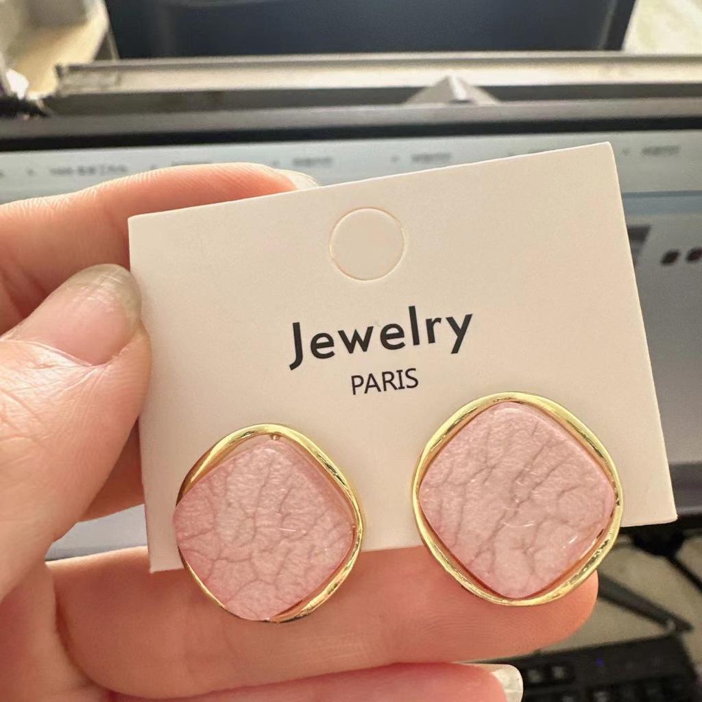 Retro Square Stud Earring for Women Korean Simple Enamel Geometry Temperament Jewelry Girlfriend Gift
