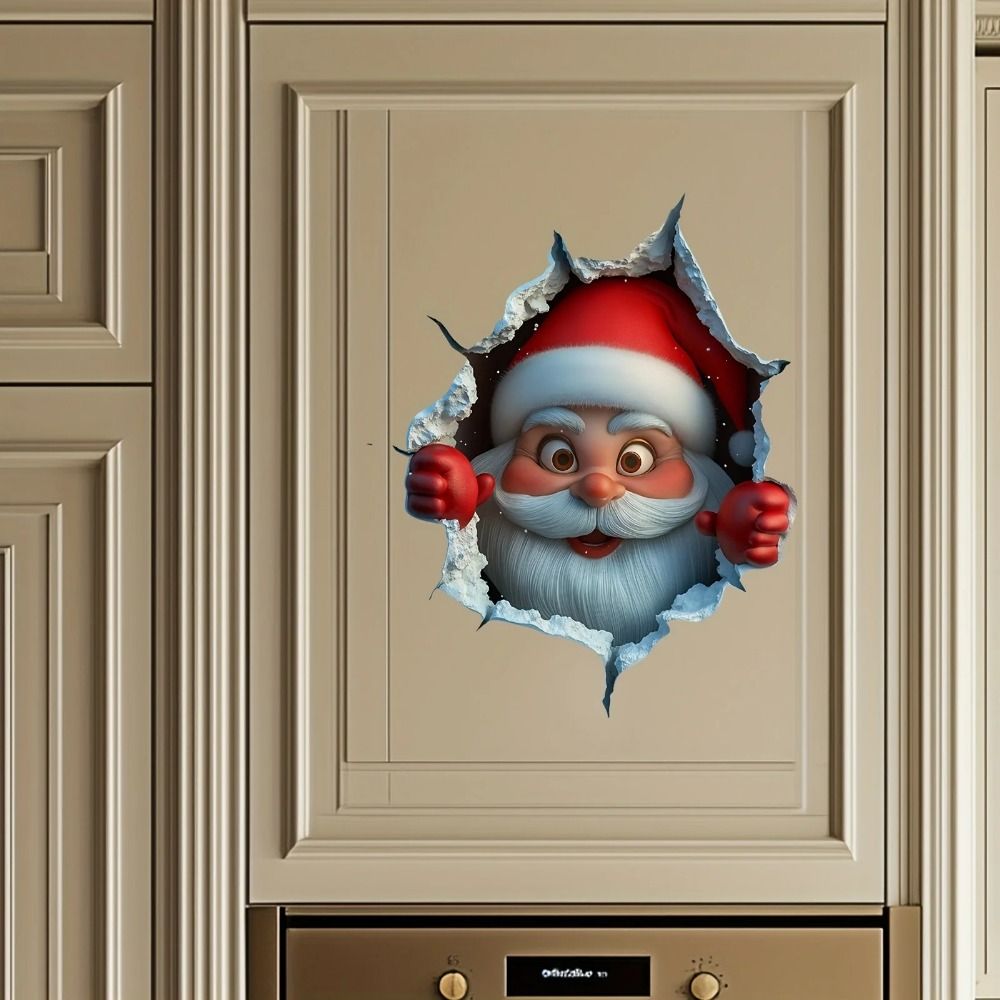 3D Christmas Wall Stickers Cartoon Vinyl Break-Through Wall Decal Removable Santa Claus Holiday Decoration Home Living Spaces