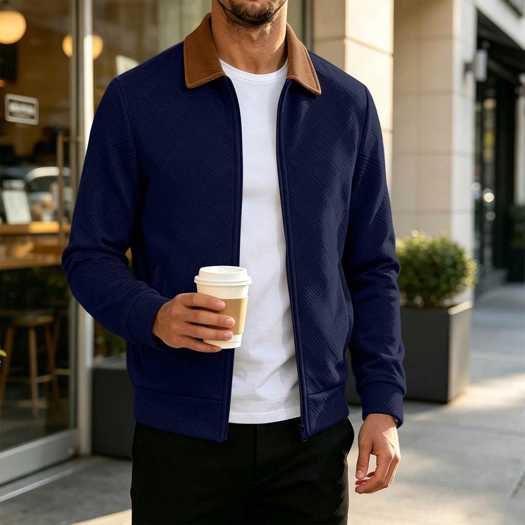 Men's Casual Baseball Jacket with Knit Lapel Color Lightweight Outerwear