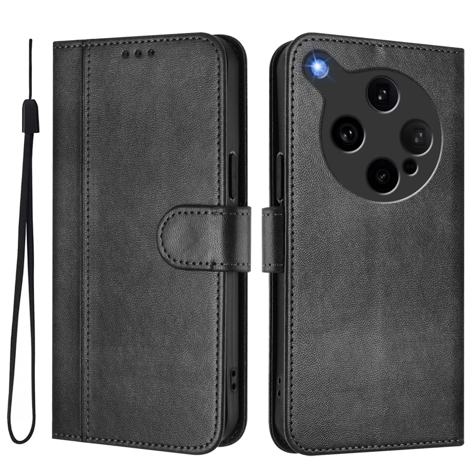 

For Oppo Find X8 Ultra 5G Cases Wallet Stand Retro Texture Leather Phone Cover with Lanyard Black