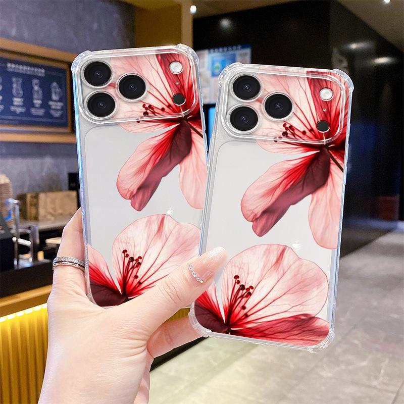 Amazon Popular High-end Flower Suitable for iPhone17promax Fine Hole Transparent Shell Apple 15 Anti-drop Cover