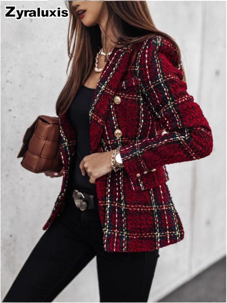 Autumn Winter Long Sleeve Double Button Lapel Printed Coat for Women