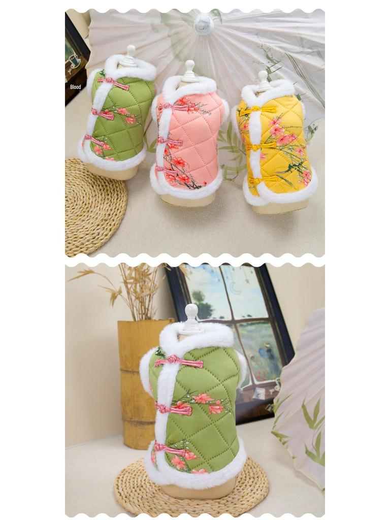 Pet Cats & Dogs Warm Tang Suit Vest - Autumn/Winter Thickened Chinese Style Cotton Waistcoat for Small Dogs