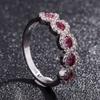 Elegant Ruby Right Hand Ring With Silver Eternal Bridal Wedding Band