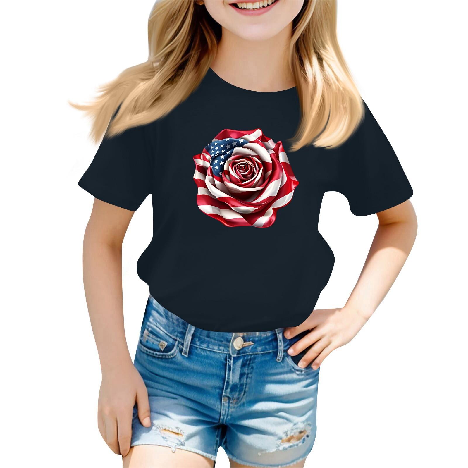 

Children s Printed Short Sleeved Round Neck Casual Comfortable Loose Lightweight Top 110 Темно-синій