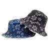 Flower Embroidered Denim Fisherman Hat Frayed Brim Sunscreen Sun Cap Cowboy Bucket Hats  Travel