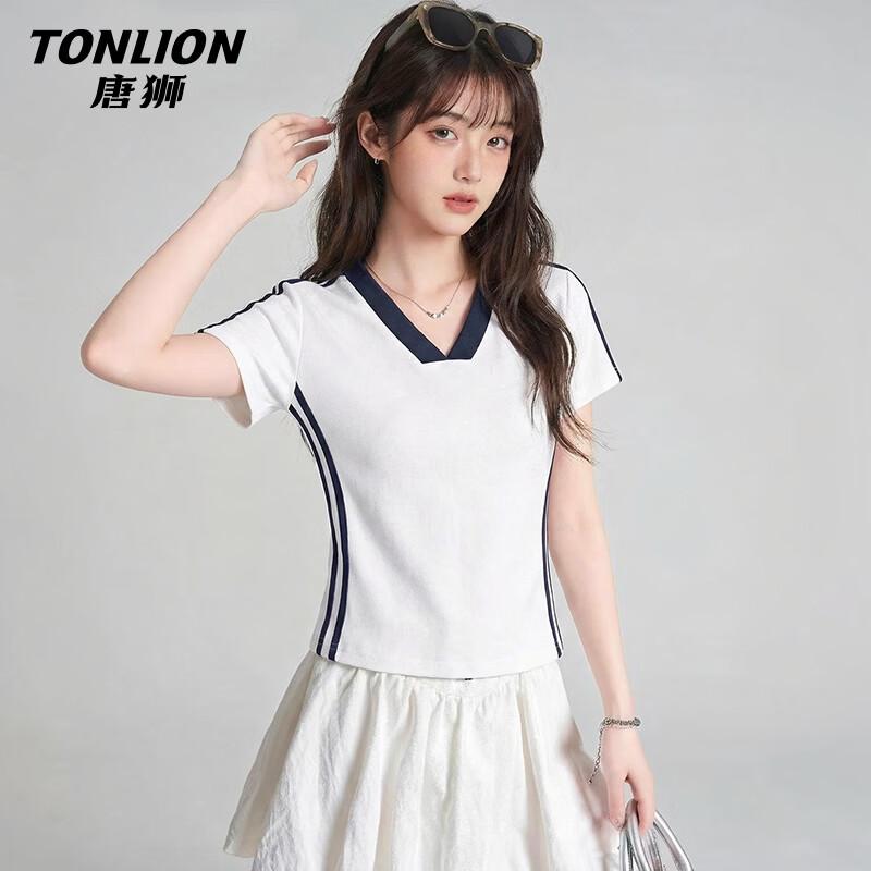 Женская футболка TonLion с V-образным вырезом, колорблок, приталенная S
