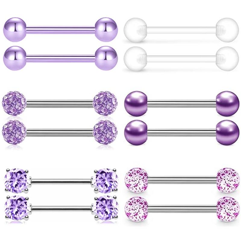6 Par Kristall Bröstvårta Piercing Smyckeset För Kvinnor Hjärta Cz Bröstvårta Barbells Partihandel Glittrande Bröstvårta Ringar Paket Piercing Pezon Lote