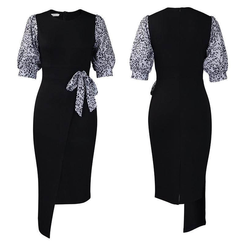 

Одежда с разрезом, летнее женское платье-футляр, модное темпераментное лоскутное платье с принтом XXXL чёрный