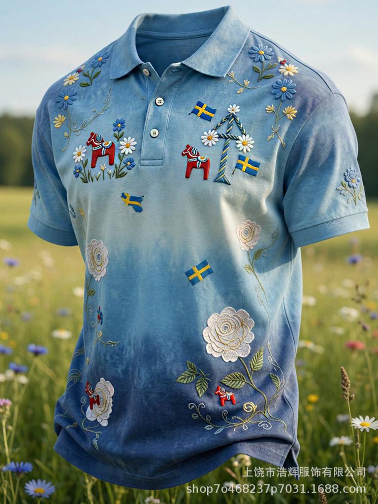 New 3D Printed Men's Retro Fashion Casual Summer Lapel Polo Shirt Top