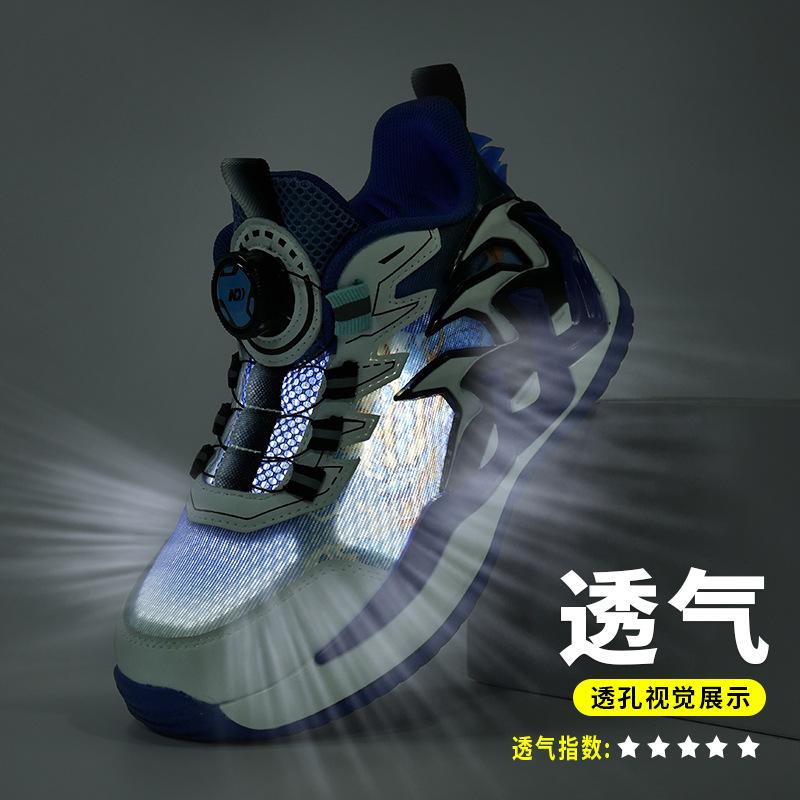 Boys basketball shoes 2025 summer single mesh breathable new children middle and older children red mesh shoes boys sports shoes