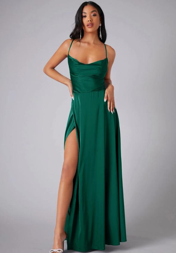 

Elegant 2026 Backless Spaghetti Strap Long Evening Gown - European and American Style Solid Color L зелений