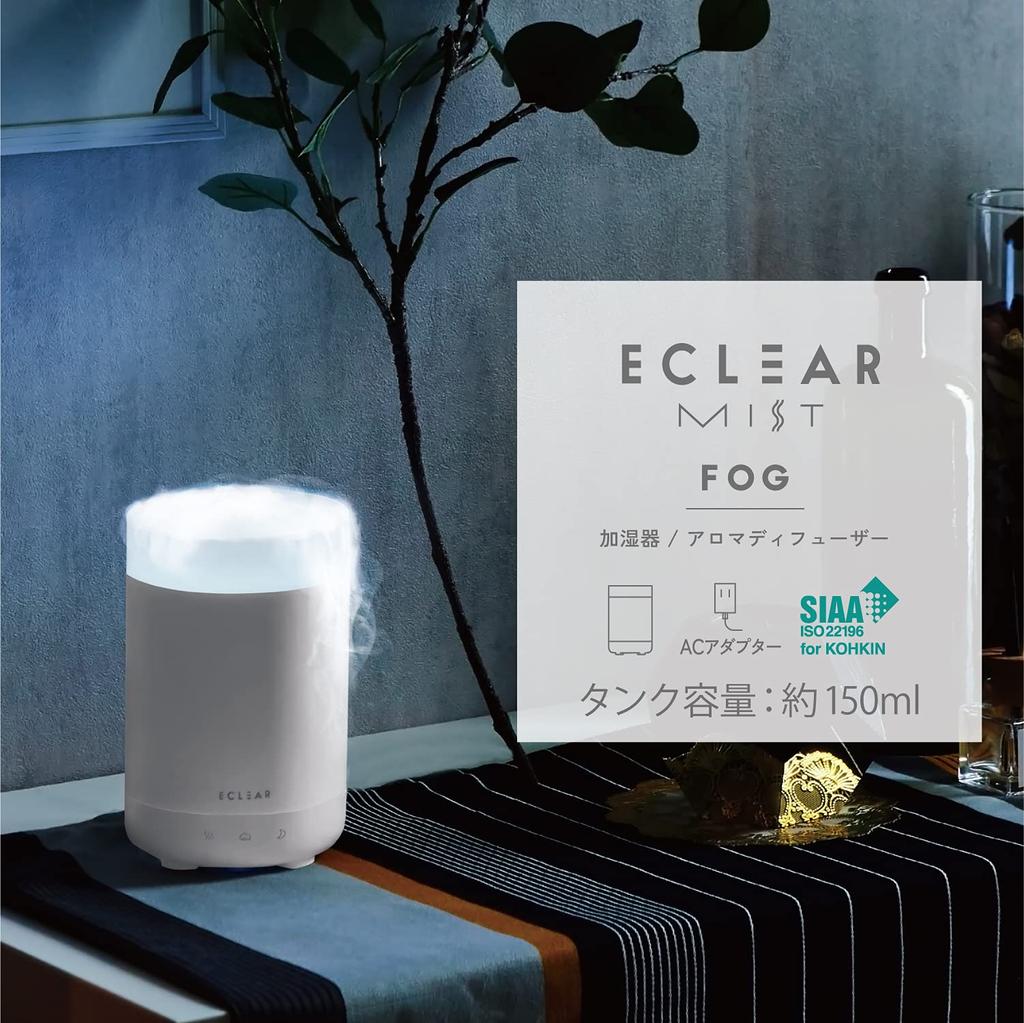 ELECOM Ultrasonic Aroma Eclea AC 150ml Up To 7 Hours Silk Mist Hypochlorous Acid Water White [2021 Model] Humidifier, Antibacterial, Diffuser, Mist,