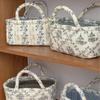 Floral Vintage Organizer Basket With Handle Portable Home Storage Basket For Living Room Kitchen Countertop