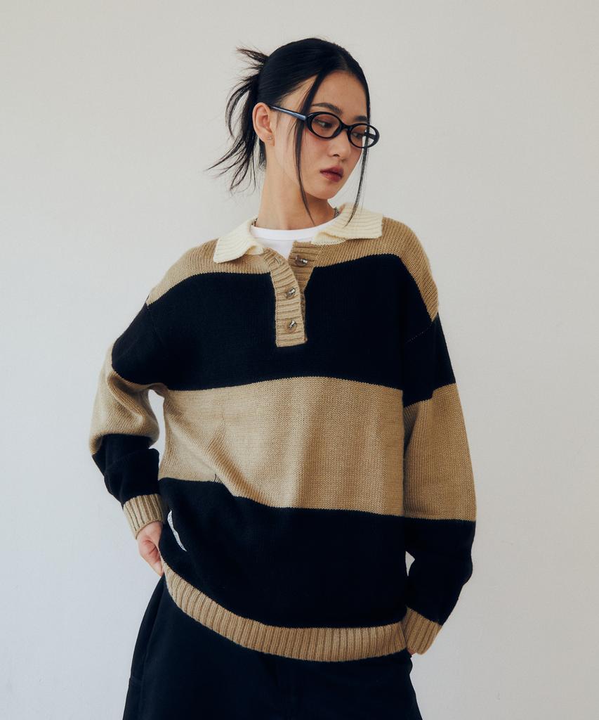 VISION STREETWEAR Vsw Washable Stripe Polo Knit Beige