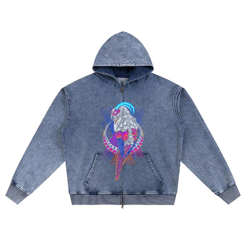 DTG Print Knitted Denim Zip-Up Hoodie Copy of Loro Magico Brother Print Zipper Hoodies  