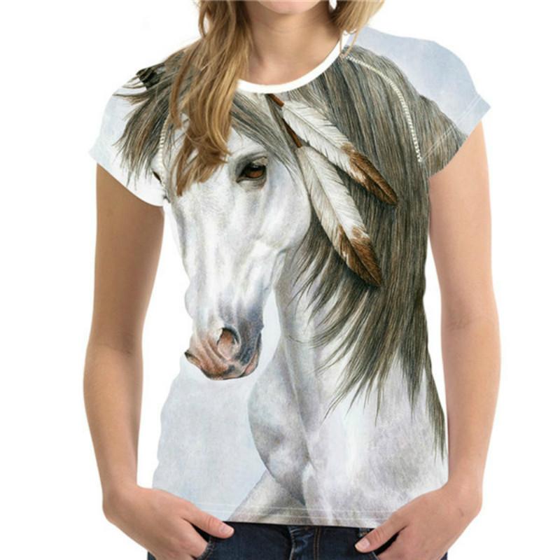 Summer Round Neck 3D Horse Printed Top Fashionable Casual Short Sleeved Women's T-shirts