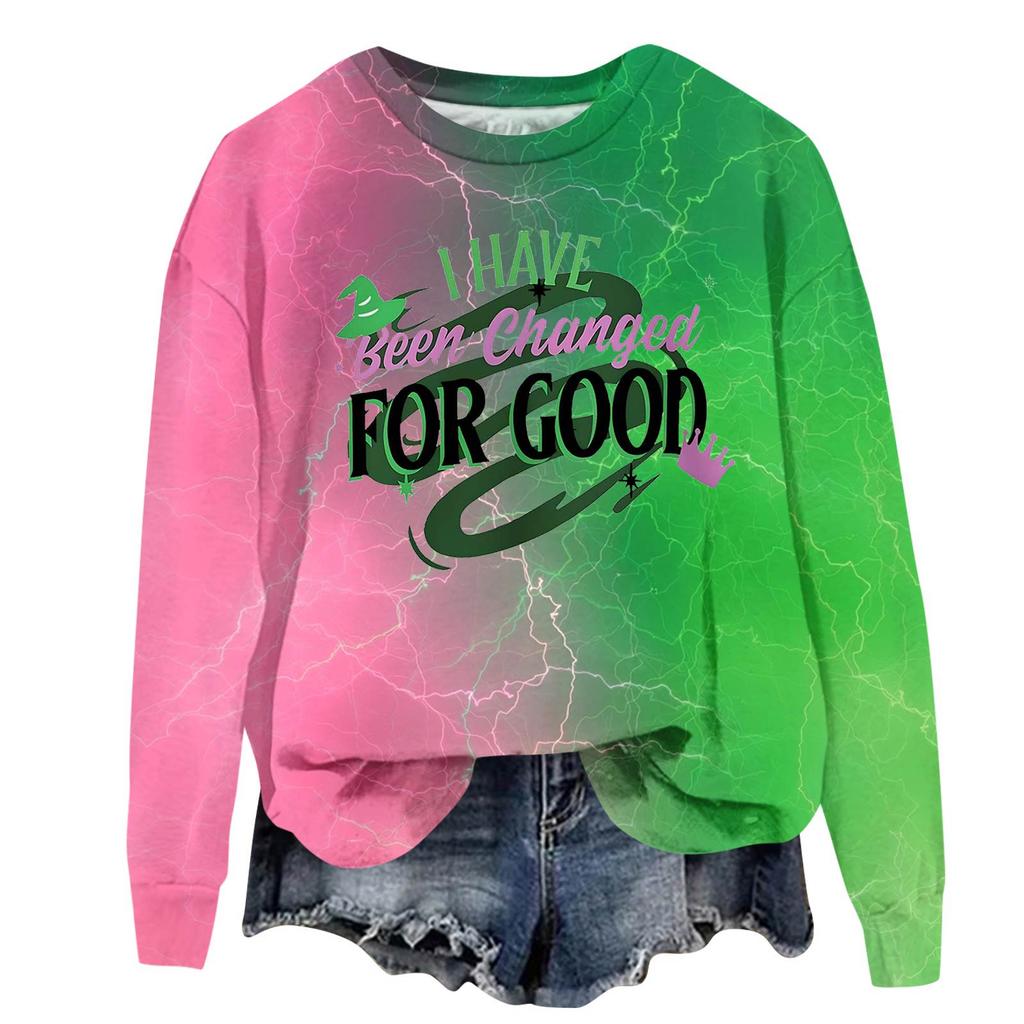 Damen Modisches Lässiges Übergroßes Langärmeliges Rundhals-Pullover-Sweatshirt mit Aufdruck