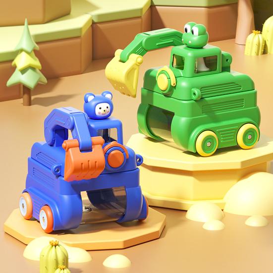 Excavator Water Bottle for Kids 500ml Leak-Proof Cartoon Cup with Wheels Adjustable Strap