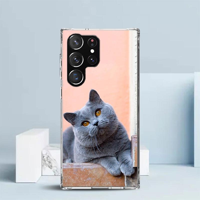 

British Shorthair Cat Phone Case For Samsung Galaxy S24 S25 Edge S26 Ultra S22 S23 Plus S21 + S20 FE Soft TPU Back Cover Galaxy Samsung S21 Ultra