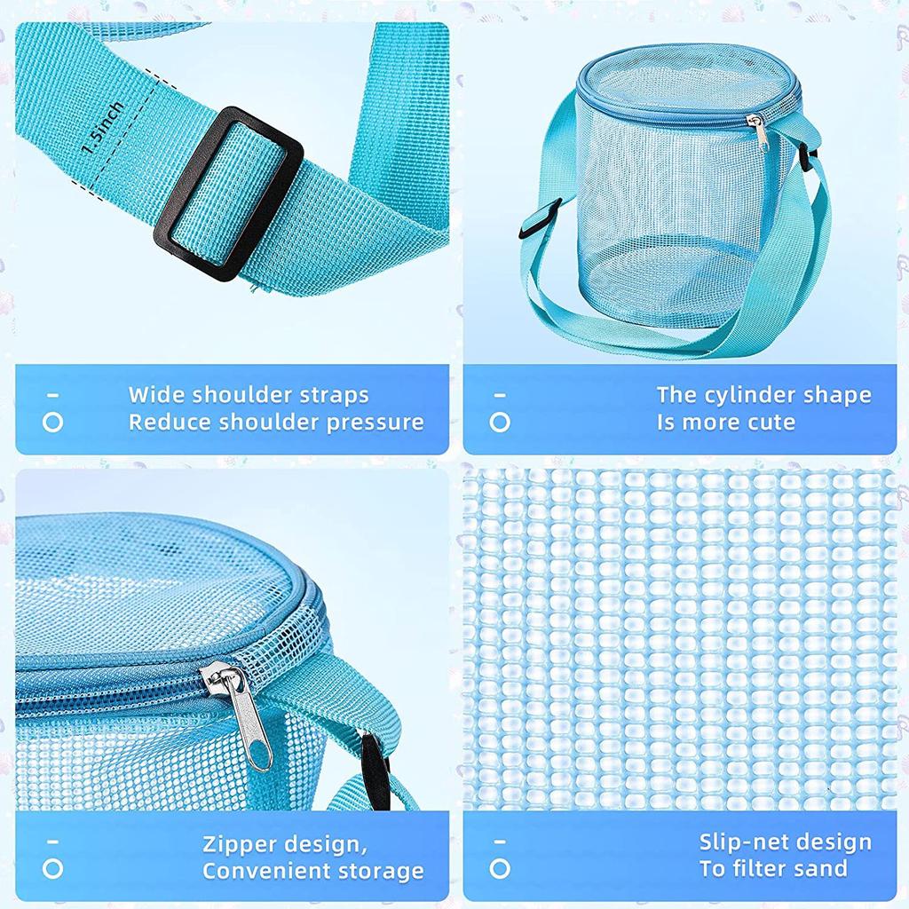 New children's mesh shell storage bag, beach three-dimensional circular sand bucket, toy sorting and collection bag