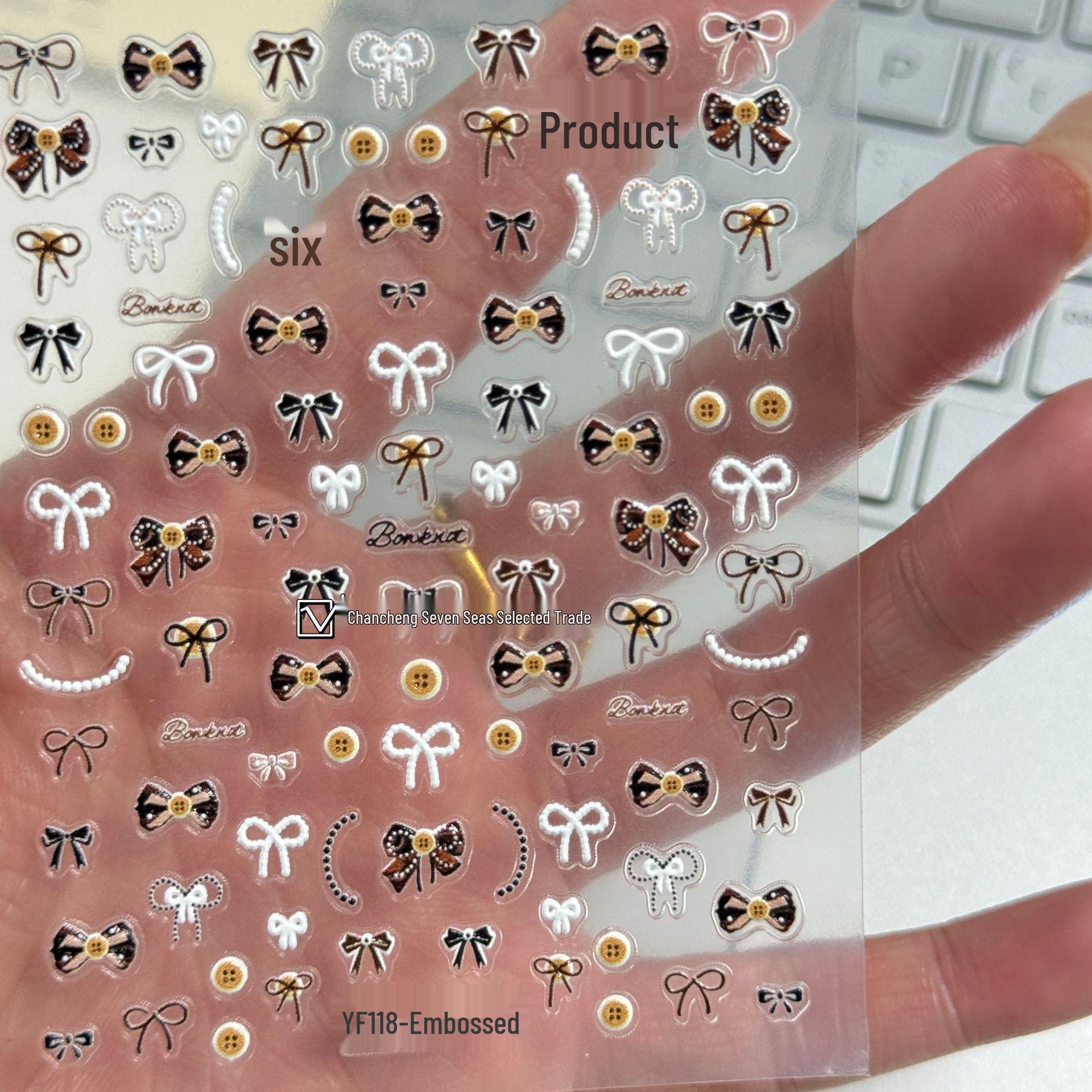 

Autumn & Winter Button Bow Nail Stickers - Sweet, Fashionable DIY Cartoon Design Embossed YF118