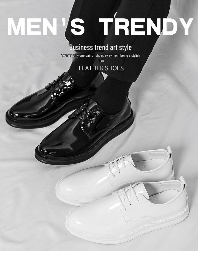 Autumn New Pointed Toe Patent Leather Lace-up Formal Casual Men's Shoes, Large Size.