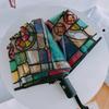 Transparent Glass Painted Umbrella 70% off Automatic Trendy Straight-Handle Umbrella Cute Folding Umbrella for Children and Adults Hepburn Style