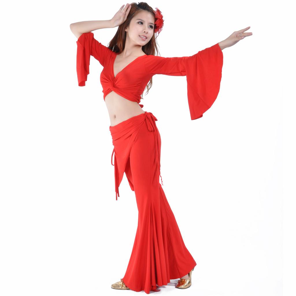 Belly Dance Autumn/Winter Set Crystal Cotton Small Sleeve and Crystal Cotton Waist Skirt Tribal Pants Belly Dance Set