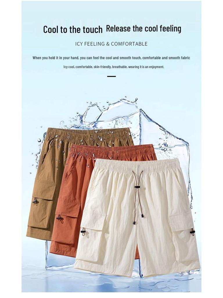 Men's Ice Silk Casual Shorts – Trendy Summer Five-Point Workwear, Plus Size, Straight-Leg, Mid-Length Beach Sports Shorts