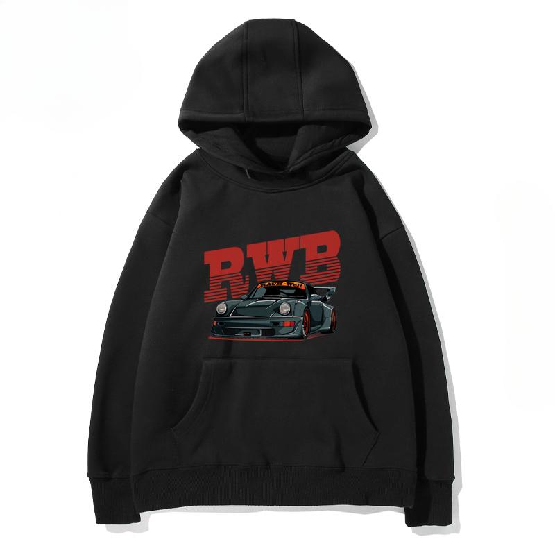 RWB Modified Car 911 Black Hooded Hoodie Men and Women of The Same Model 2024 New Autumn and Winter Casual Loose Top Clothing