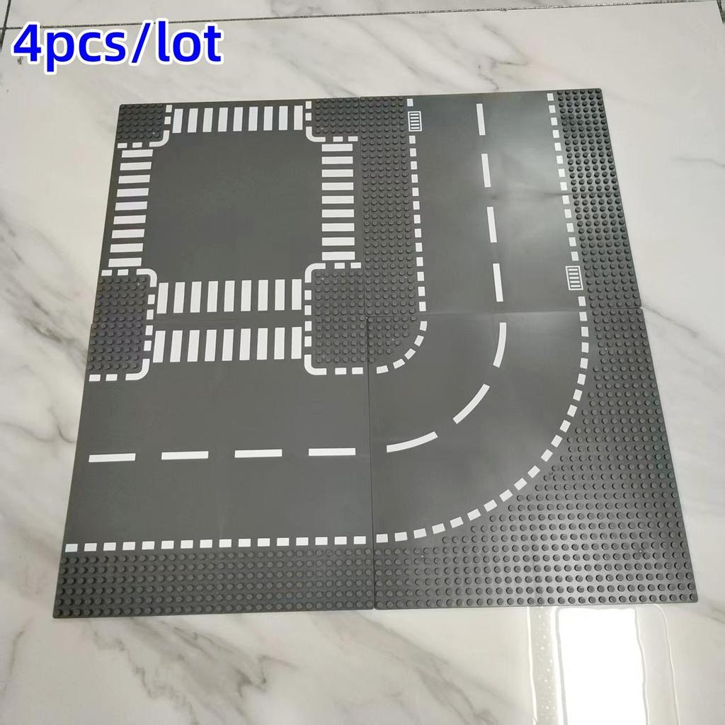 Children's Toys Building Blocks Base Plate City Street Scene Crossroads D-intersection Straight Turning Compatible with