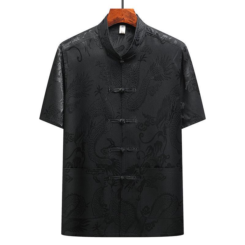 Men’s Ice Silk Tang Suit - Short-Sleeved, Loose-Fit, Chinese Style for Seniors, Ideal for Summer