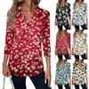 Women's Fashion Casual Lapel Short 3/4 Sleeve Print Shirt Women's V-Neck Button Tops