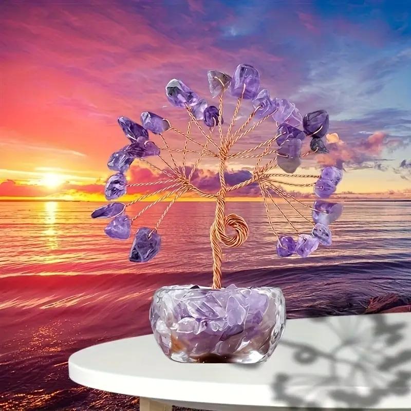 1pc natural rose quartz, Crystal, Crystal tree, DIY hand woven life tree, home desktop decoration ornament, suitable for Mother'