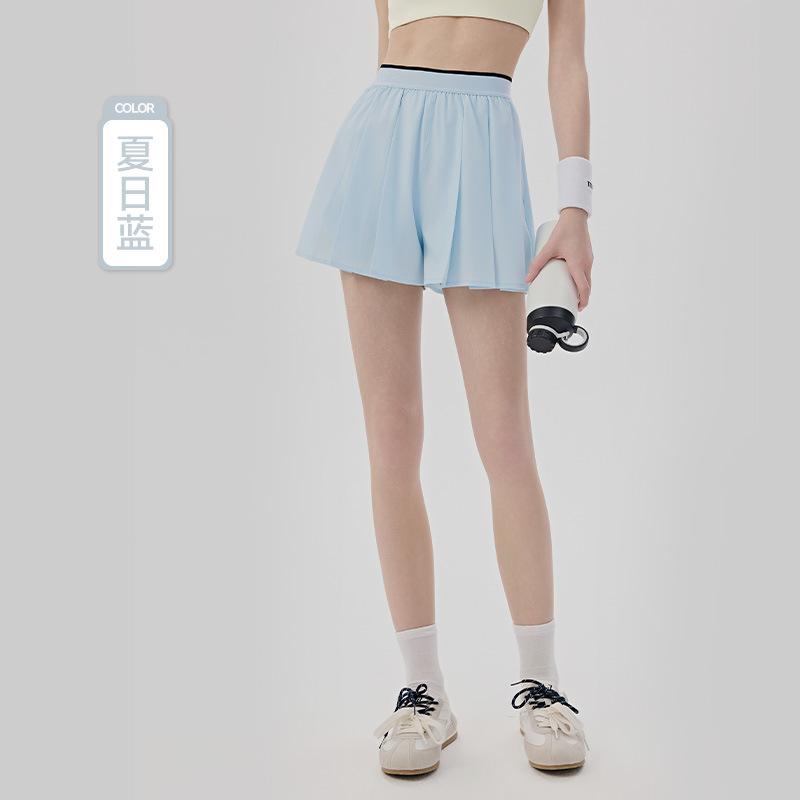 Loose yoga skirt pants integrated fake two-piece anti-light sports shorts women s Pilates pleated skirt pants with pockets S