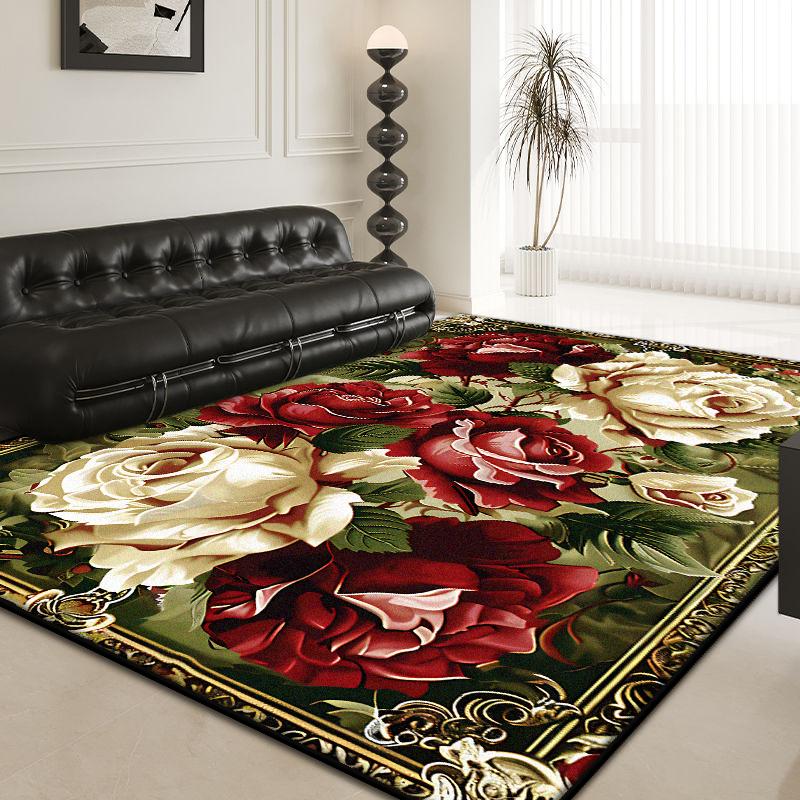 European Style Flower Carpets for Living Room 3D Retro Decoration Home Antiskid Carpet Hall Area Floor Mat Room Decor Large Rug